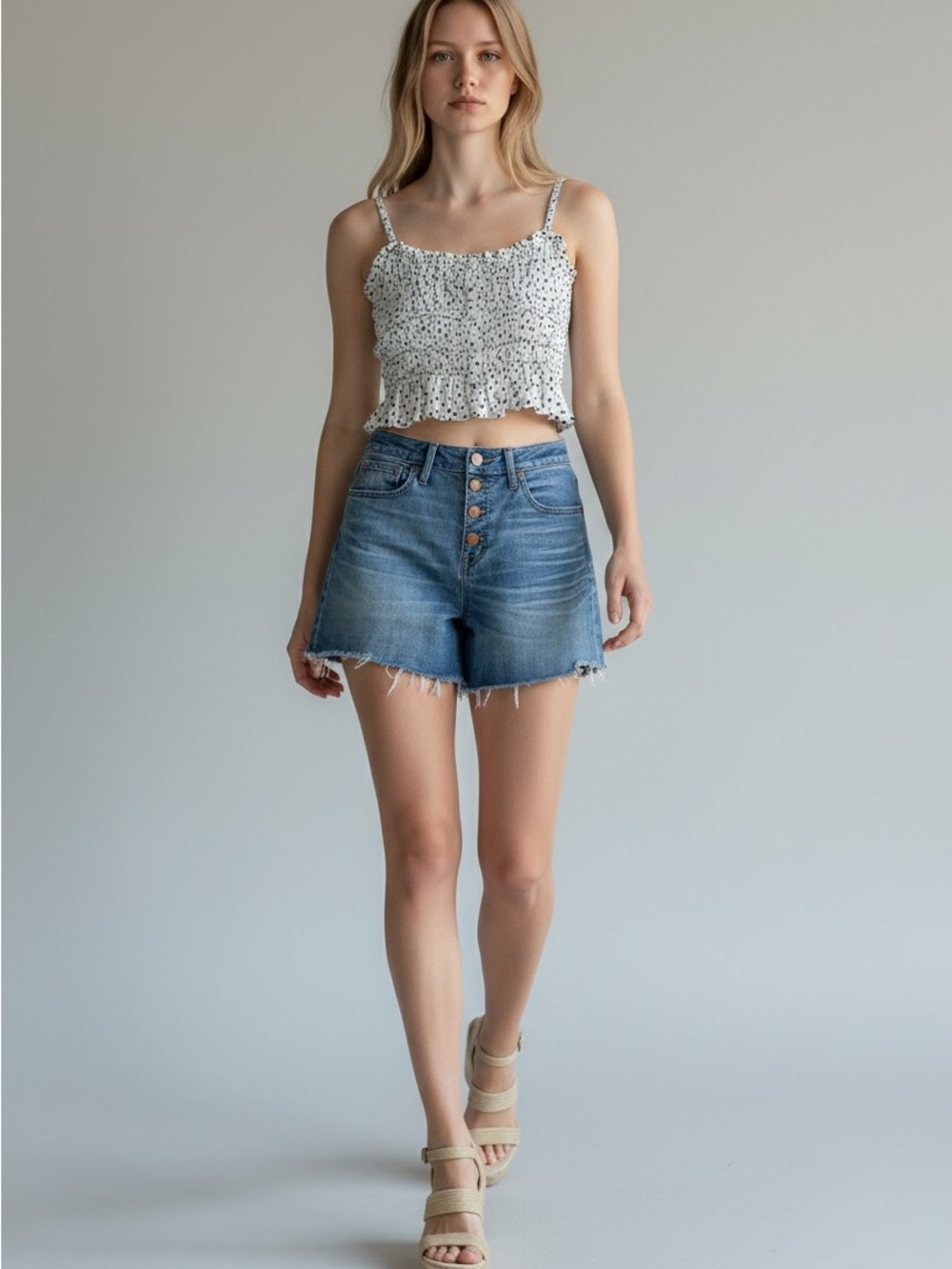 Madewell High-Rise Button-Fly Denim Shorts in Medium Blue